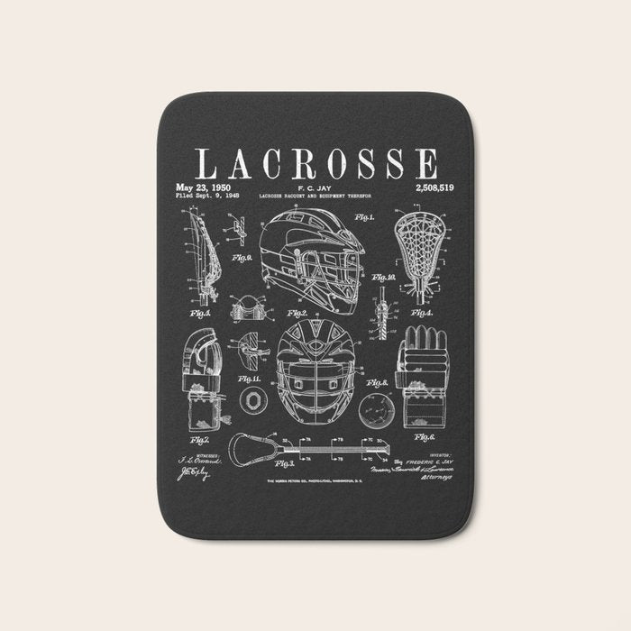 Lacrosse Player Equipment Vintage Patent Drawing Print Bath Mat Gallery Image 1