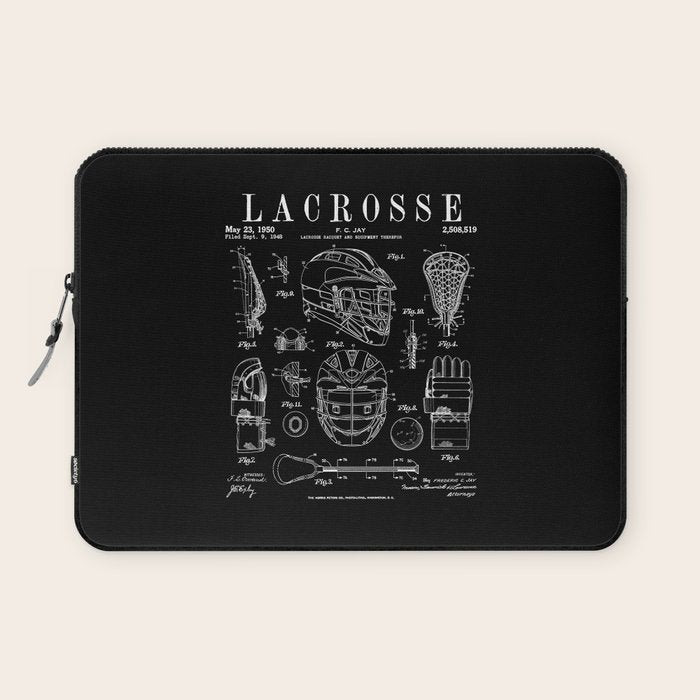 Lacrosse Player Equipment Vintage Patent Drawing Print Laptop Sleeve Gallery Image 1
