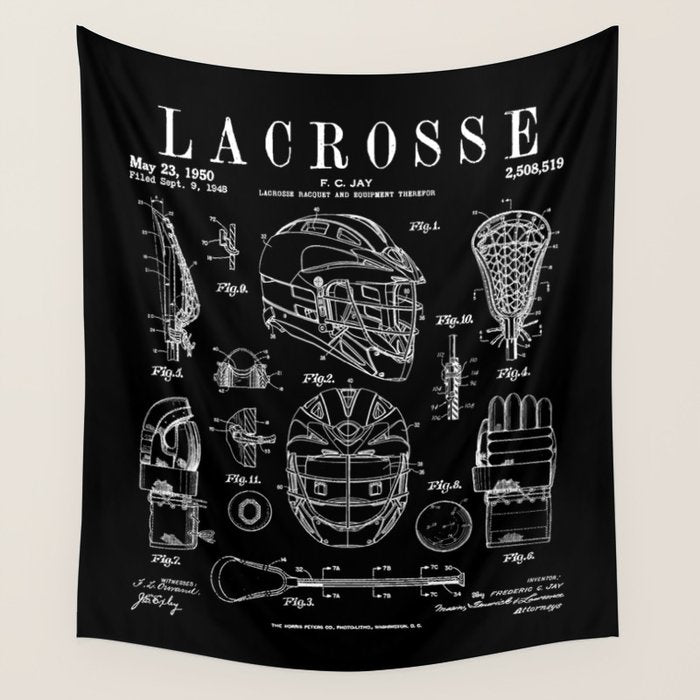 Lacrosse Player Equipment Vintage Patent Drawing Print Wall Tapestry Gallery Image 1