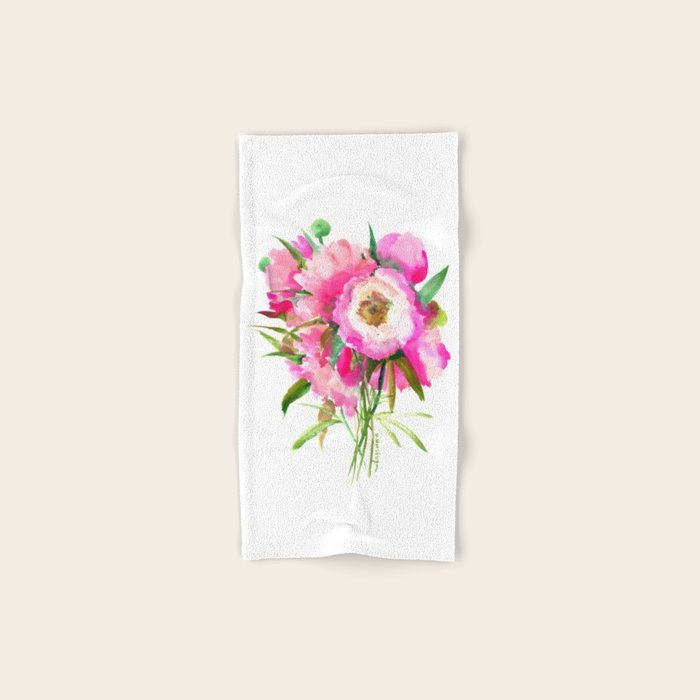 Pink Peonies, garden pink floral design, pink flowers Bath Towel Gallery Image 1