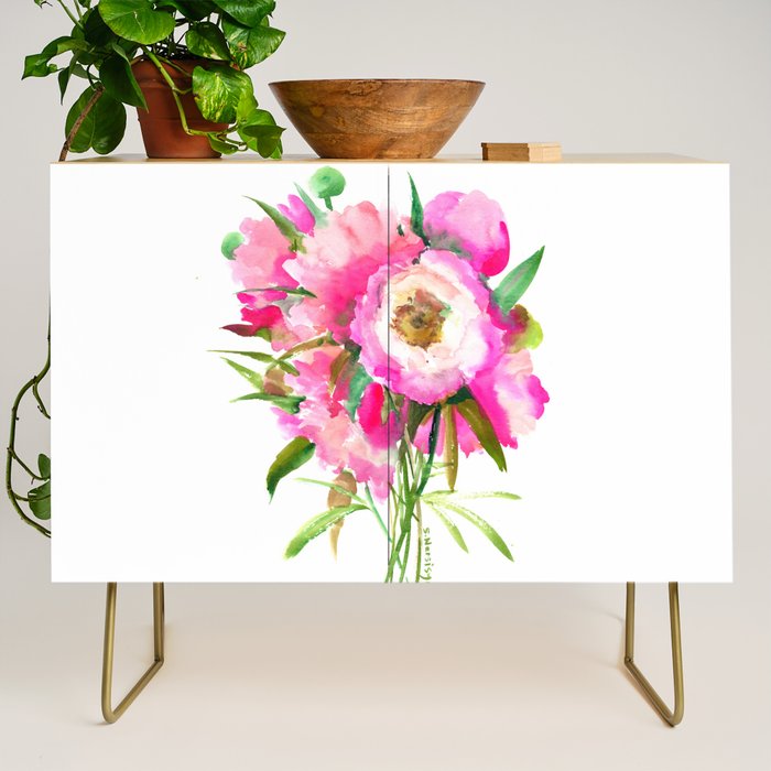 Pink Peonies, garden pink floral design, pink flowers Credenza Gallery Image 1