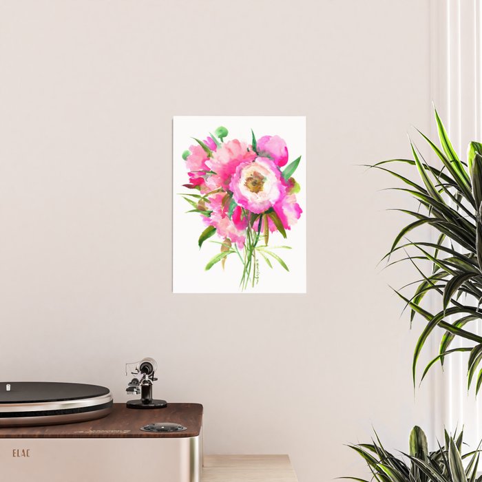Pink Peonies, garden pink floral design, pink flowers Poster Gallery Image 2