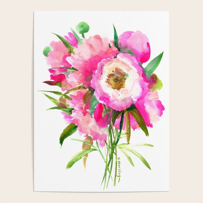 Pink Peonies, garden pink floral design, pink flowers Poster Gallery Image 4