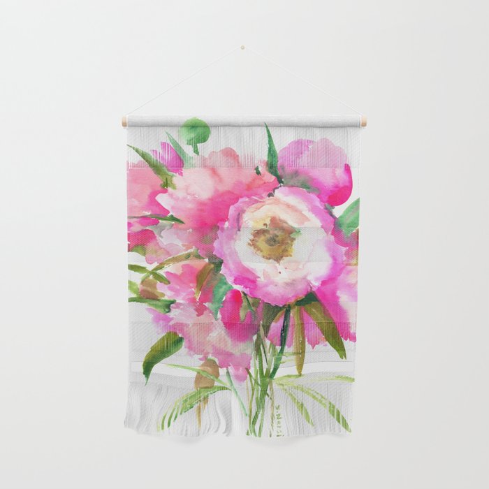 Pink Peonies, garden pink floral design, pink flowers Wall Hanging