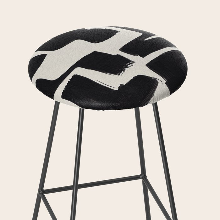 Mid Century Modern Minimalist Abstract Art Brush Strokes Black & White Ink Art Shapes Stool Gallery Image 2