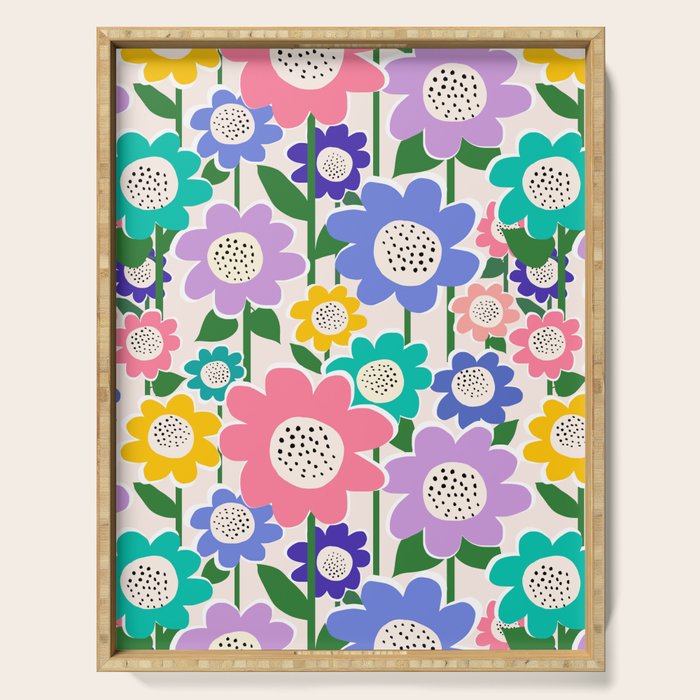 Flowerscape field - pastel Serving Tray Gallery Image 1