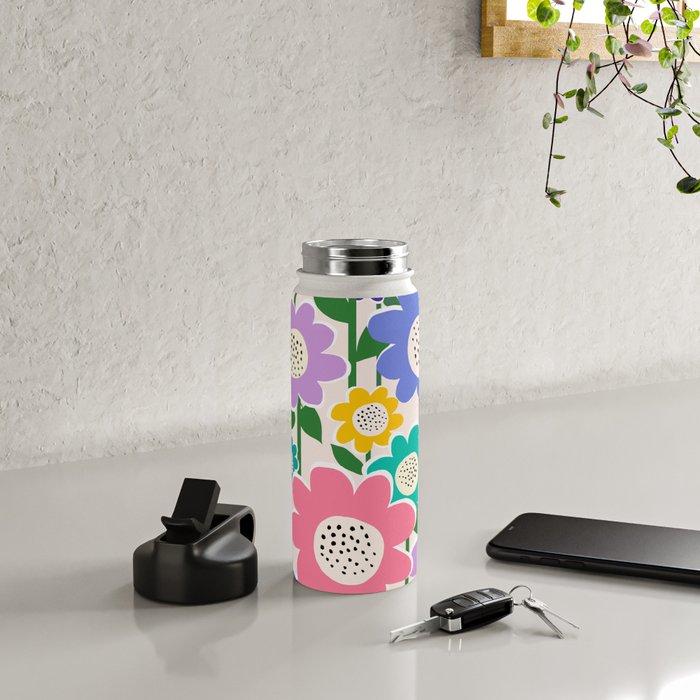 Flowerscape field - pastel Water Bottle Gallery Image 4