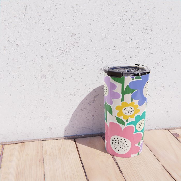 Flowerscape field - pastel Travel Mug Gallery Image 4