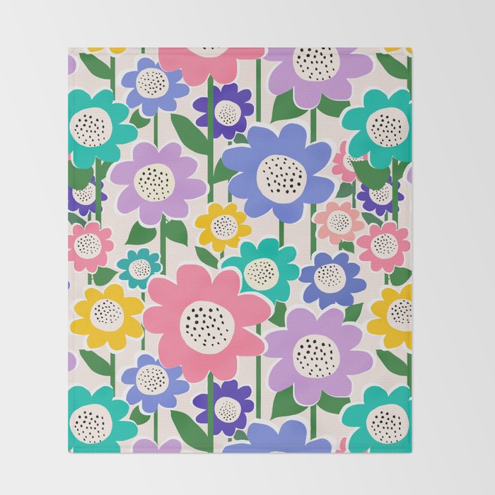 Flowerscape field - pastel Throw Blanket Gallery Image 2