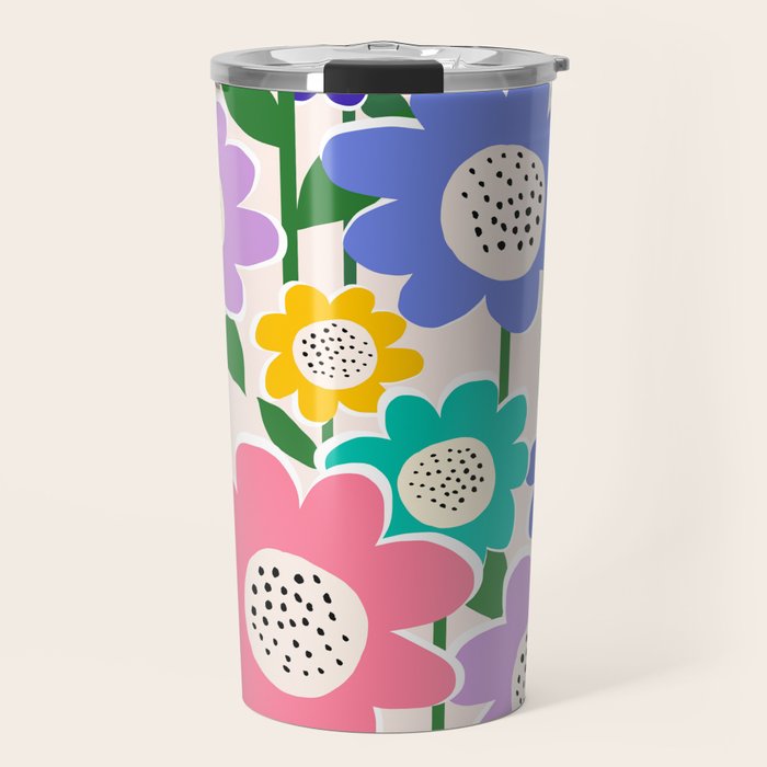 Flowerscape field - pastel Travel Mug Gallery Image 1