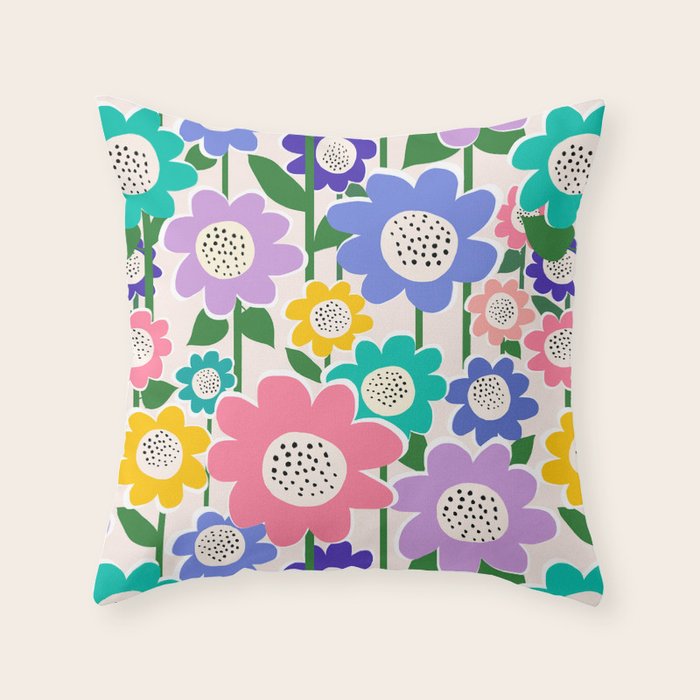 Flowerscape field - pastel Throw Pillow Gallery Image 1