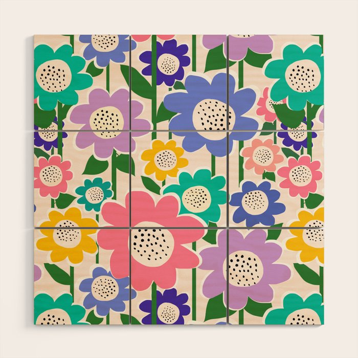 Flowerscape field - pastel Wood Wall Art Gallery Image 1