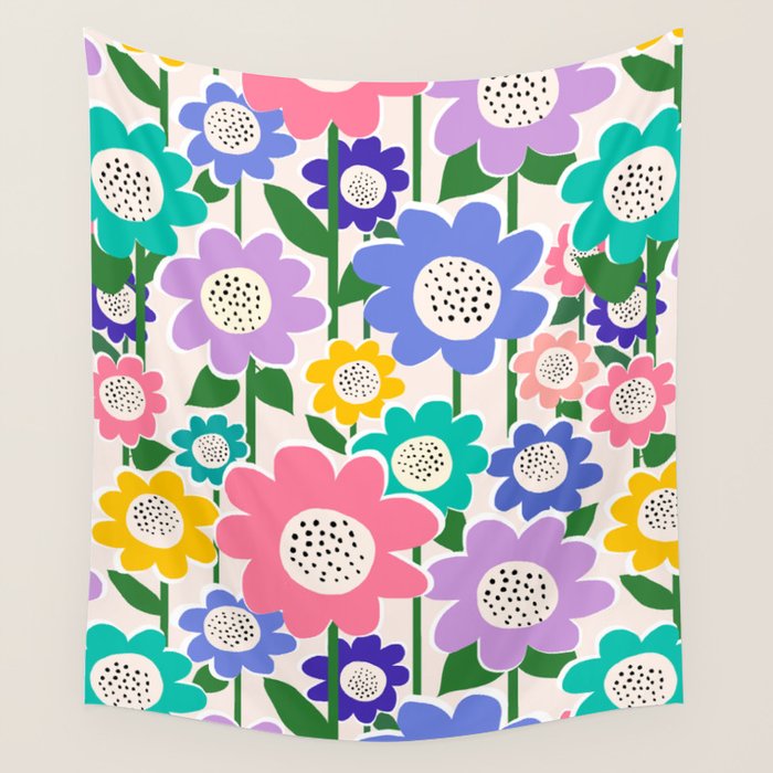 Flowerscape field - pastel Wall Tapestry Gallery Image 4