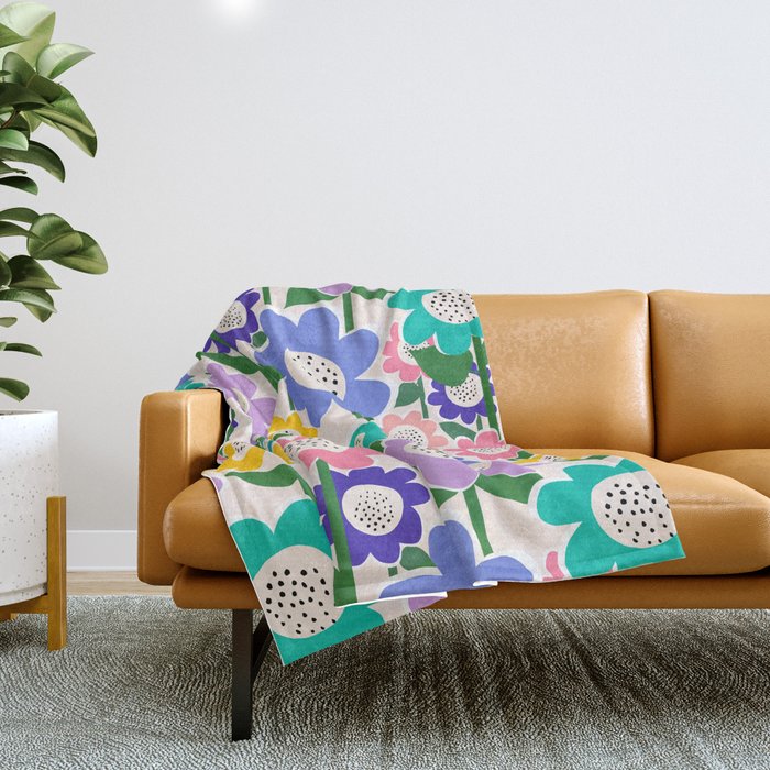 Flowerscape field - pastel Throw Blanket Gallery Image 1