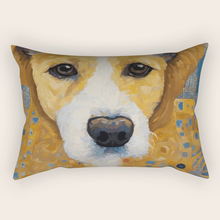 Gustav Klimt Style Dog with Blue and Gold Patterns Rectangular Pillow Gallery Image 2