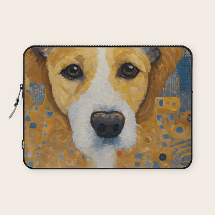 Gustav Klimt Style Dog with Blue and Gold Patterns Laptop Sleeve Gallery Image 1