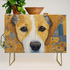 Gustav Klimt Style Dog with Blue and Gold Patterns Credenza Gallery Image 1