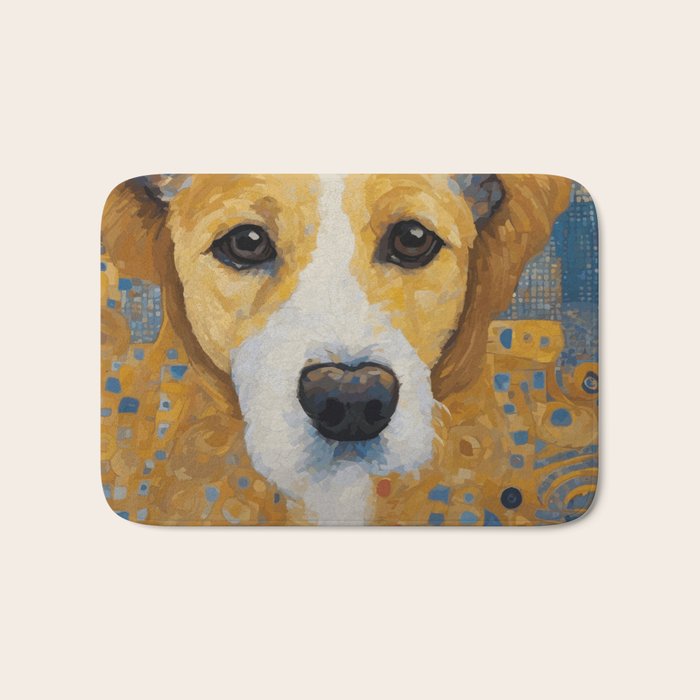 Gustav Klimt Style Dog with Blue and Gold Patterns Bath Mat Gallery Image 1
