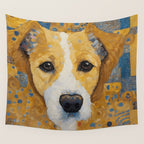 Gustav Klimt Style Dog with Blue and Gold Patterns Wall Tapestry Gallery Image 4