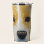 Gustav Klimt Style Dog with Blue and Gold Patterns Travel Mug Gallery Image 1
