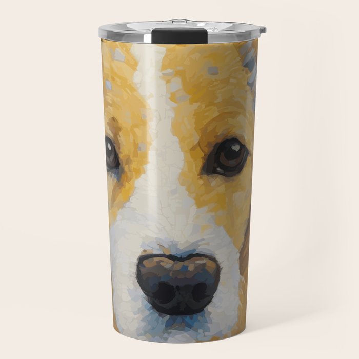 Gustav Klimt Style Dog with Blue and Gold Patterns Travel Mug Gallery Image 1