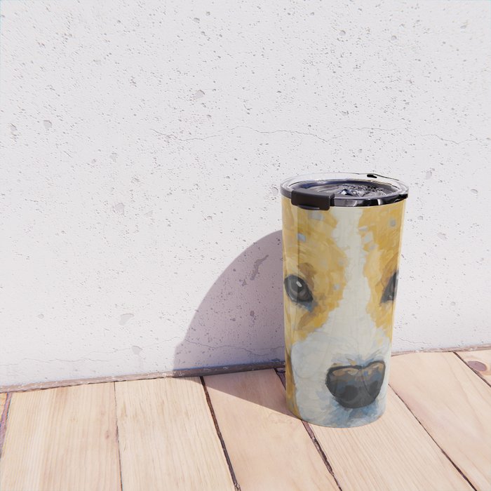 Gustav Klimt Style Dog with Blue and Gold Patterns Travel Mug Gallery Image 4