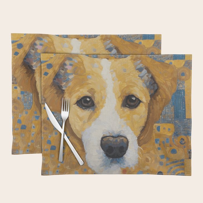 Gustav Klimt Style Dog with Blue and Gold Patterns Placemat Gallery Image 1