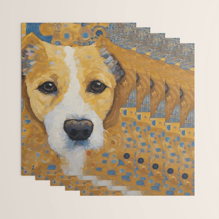 Gustav Klimt Style Dog with Blue and Gold Patterns Wrapping Paper Gallery Image 3