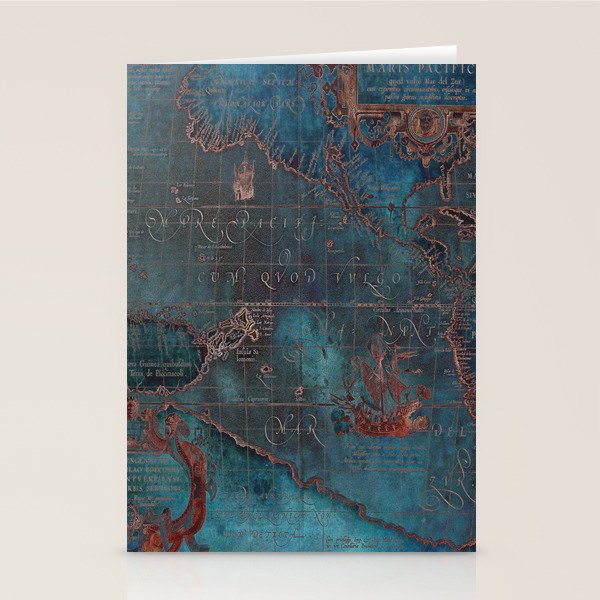 Antique Map Teal Blue and Copper Stationery Card Gallery Image 2