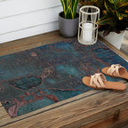 Antique Map Teal Blue and Copper Outdoor Rug Gallery Image 2