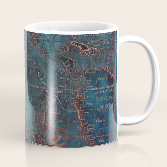 Antique Map Teal Blue and Copper Coffee Mug Gallery Image 1