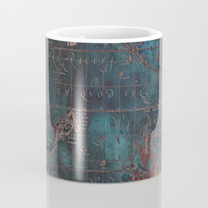 Antique Map Teal Blue and Copper Coffee Mug Gallery Image 4