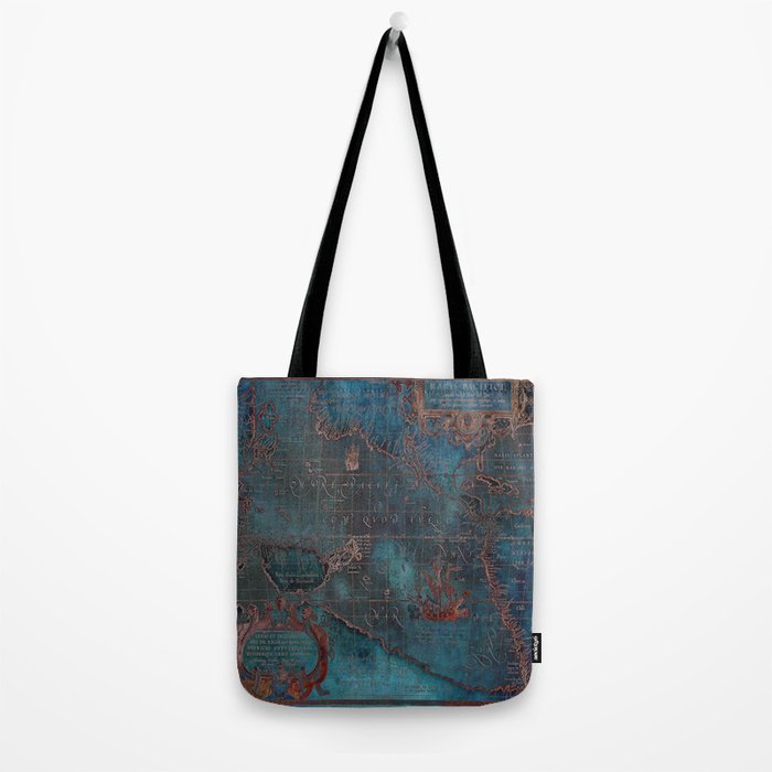 Antique Map Teal Blue and Copper Tote Bag Gallery Image 2