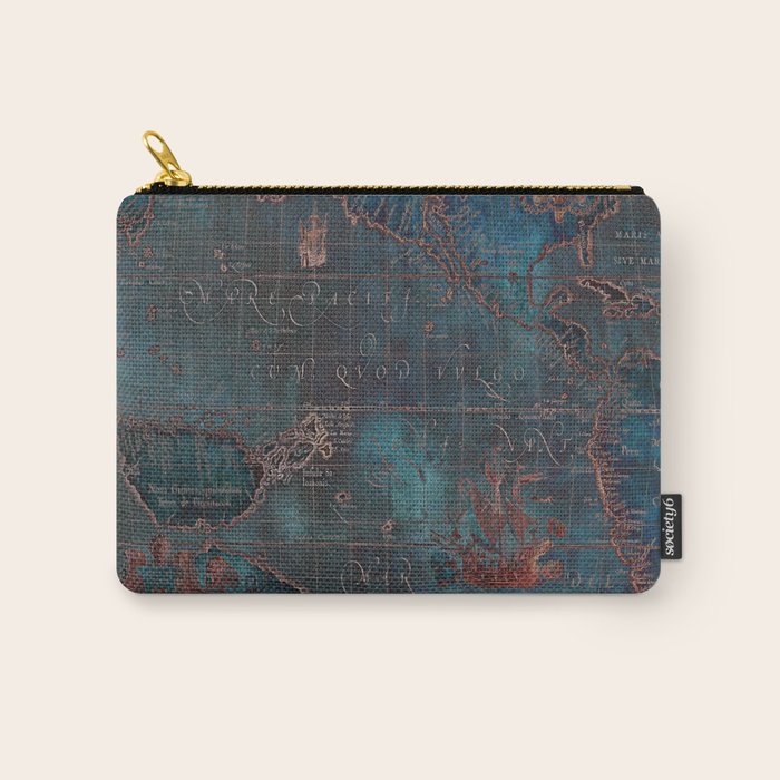 Antique Map Teal Blue and Copper Carry All Pouch Gallery Image 1