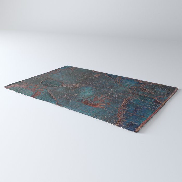 Antique Map Teal Blue and Copper Rug Gallery Image 3