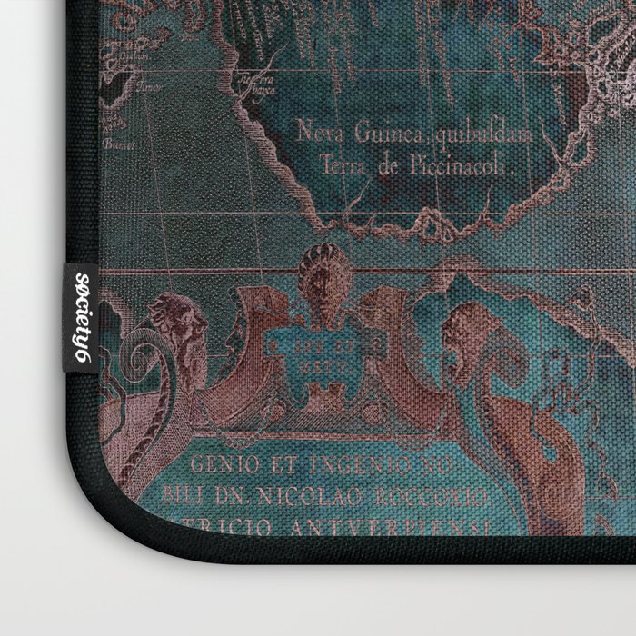 Antique Map Teal Blue and Copper Laptop Sleeve Gallery Image 3