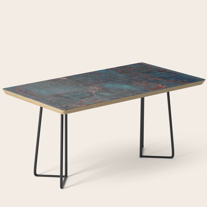 Antique Map Teal Blue and Copper Coffee Table Gallery Image 1