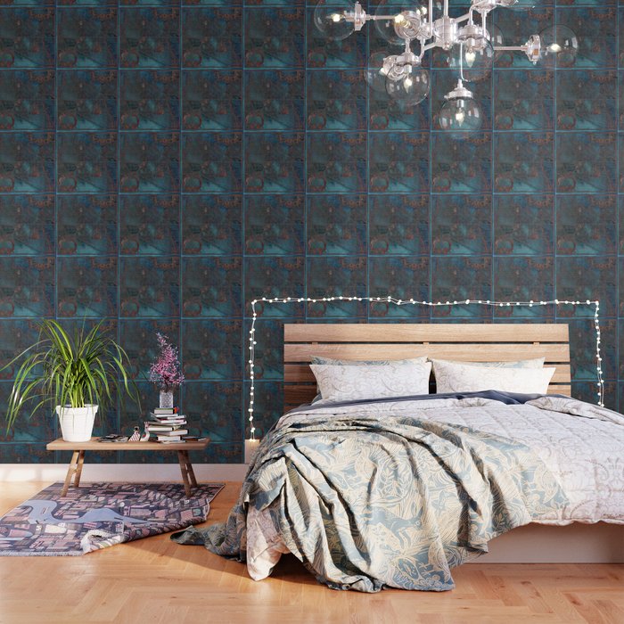 Antique Map Teal Blue and Copper Wallpaper Gallery Image 3