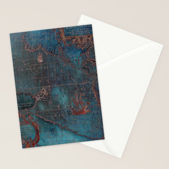 Antique Map Teal Blue and Copper Stationery Card Gallery Image 2