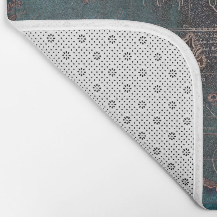 Antique Map Teal Blue and Copper Bath Mat Gallery Image 2