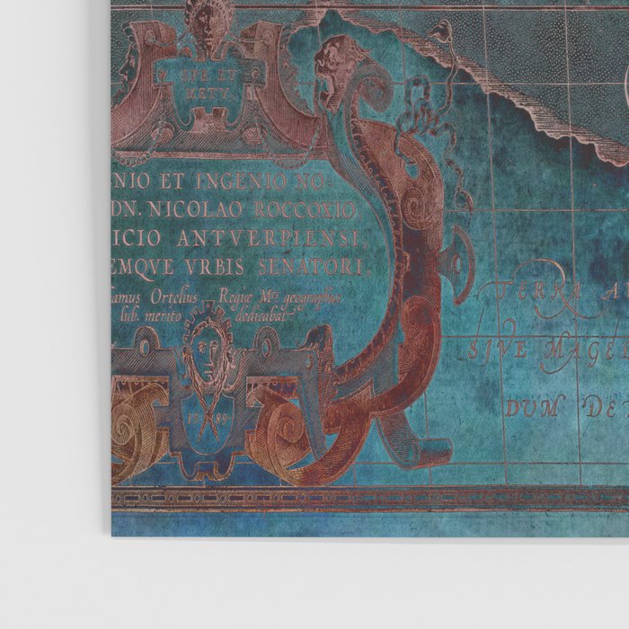 Antique Map Teal Blue and Copper Poster Gallery Image 3