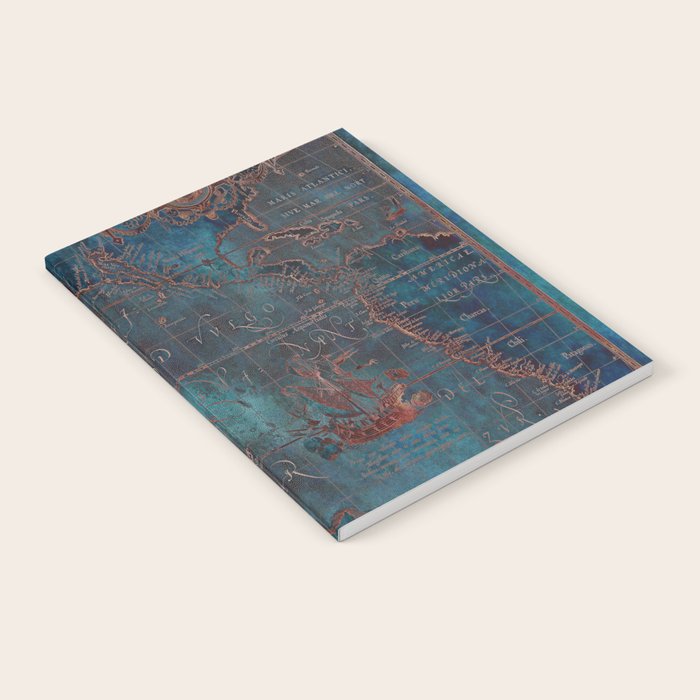 Antique Map Teal Blue and Copper Notebook Gallery Image 2