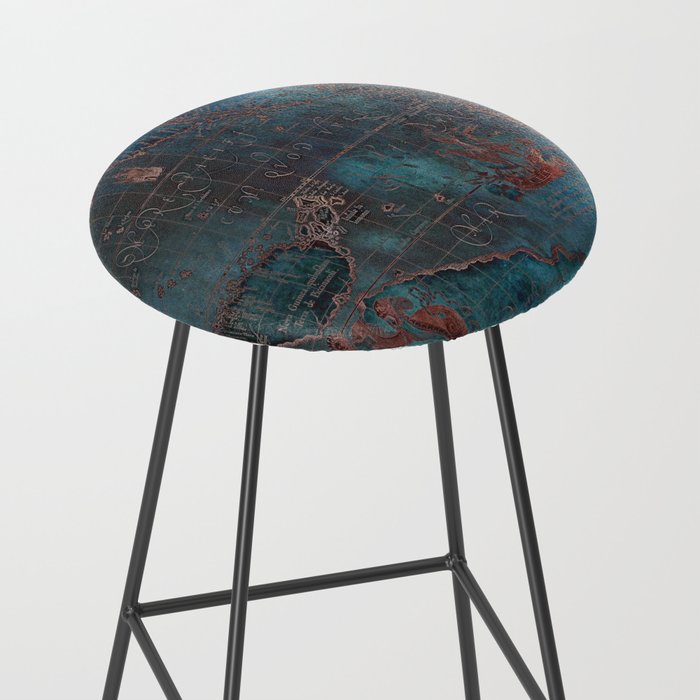 Antique Map Teal Blue and Copper Stool Gallery Image 2