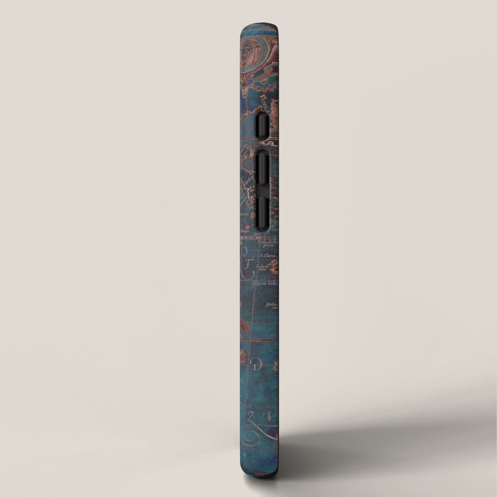 Antique Map Teal Blue and Copper iPhone Case Gallery Image 2