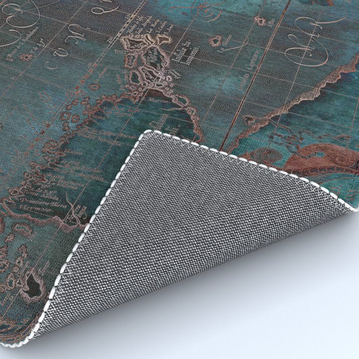 Antique Map Teal Blue and Copper Rug Gallery Image 4