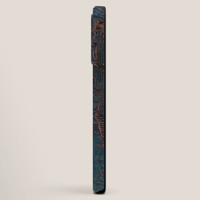 Antique Map Teal Blue and Copper iPhone Case Gallery Image 2