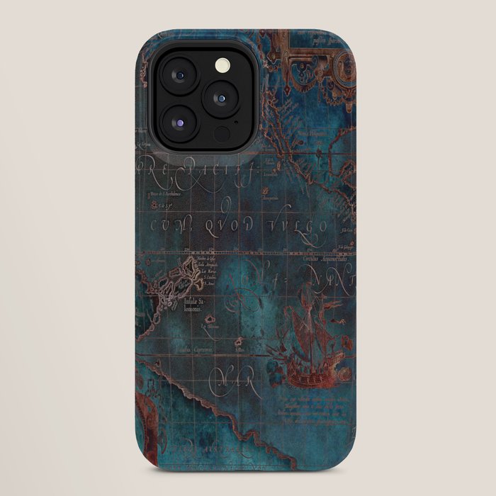 Antique Map Teal Blue and Copper iPhone Case Gallery Image 28
