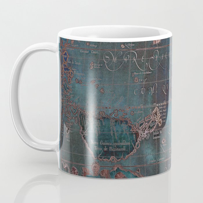 Antique Map Teal Blue and Copper Coffee Mug Gallery Image 3