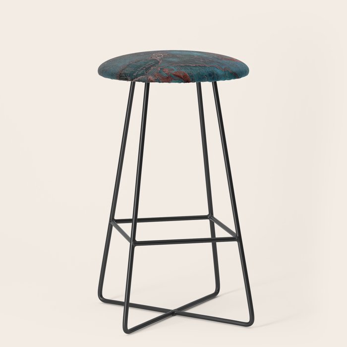 Antique Map Teal Blue and Copper Stool Gallery Image 1