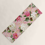 Vintage green pink white bohemian hortensia flowers Yoga Mat Gallery Image 1